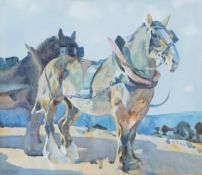 Dorothy Adamson (1894-1934), watercolour, Study of two work horses, signed and inscribed verso '