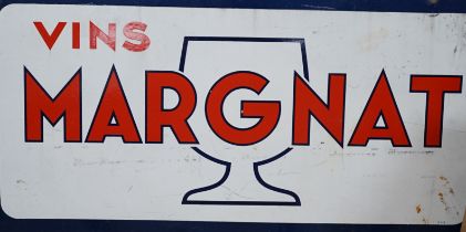 French enamel double sided advertising sign, ‘Vins Margnat’, 90cm x 45cm