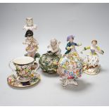 Six pieces of ornamental porcelain including Minton, Crown Derby etc,