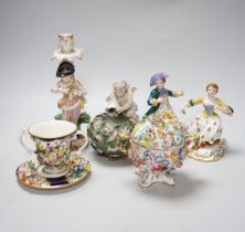 Six pieces of ornamental porcelain including Minton, Crown Derby etc,