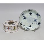 A French faience inkstand and a Chinese provincial dish