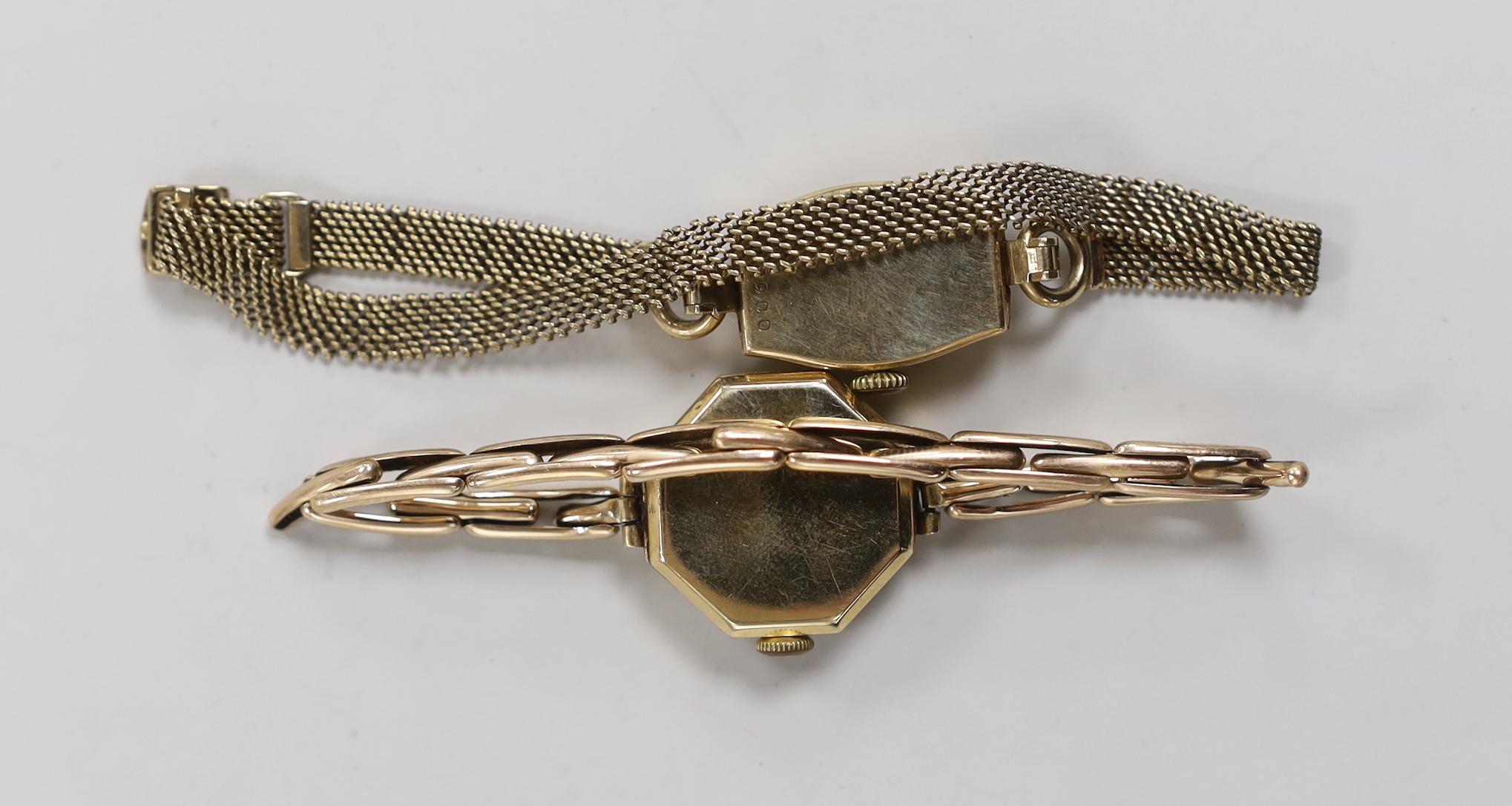 Two lady's 9ct manual wind wrist watches, one with 9ct gold bracelet, the other retailed by Mappin - Image 3 of 3