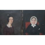 19th century English School, pair of oils on canvas, portraits of two ladies wearing mid Victorian