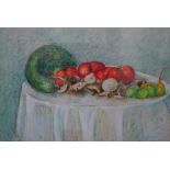 William de Belleroche (1913-1969), mixed media, Still life of vegetables on a table, signed and