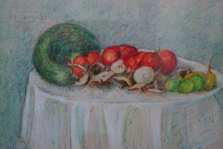 William de Belleroche (1913-1969), mixed media, Still life of vegetables on a table, signed and