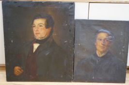 Victorian School, two oils on canvas, head and shoulder portraits of gentleman wearing cravats,