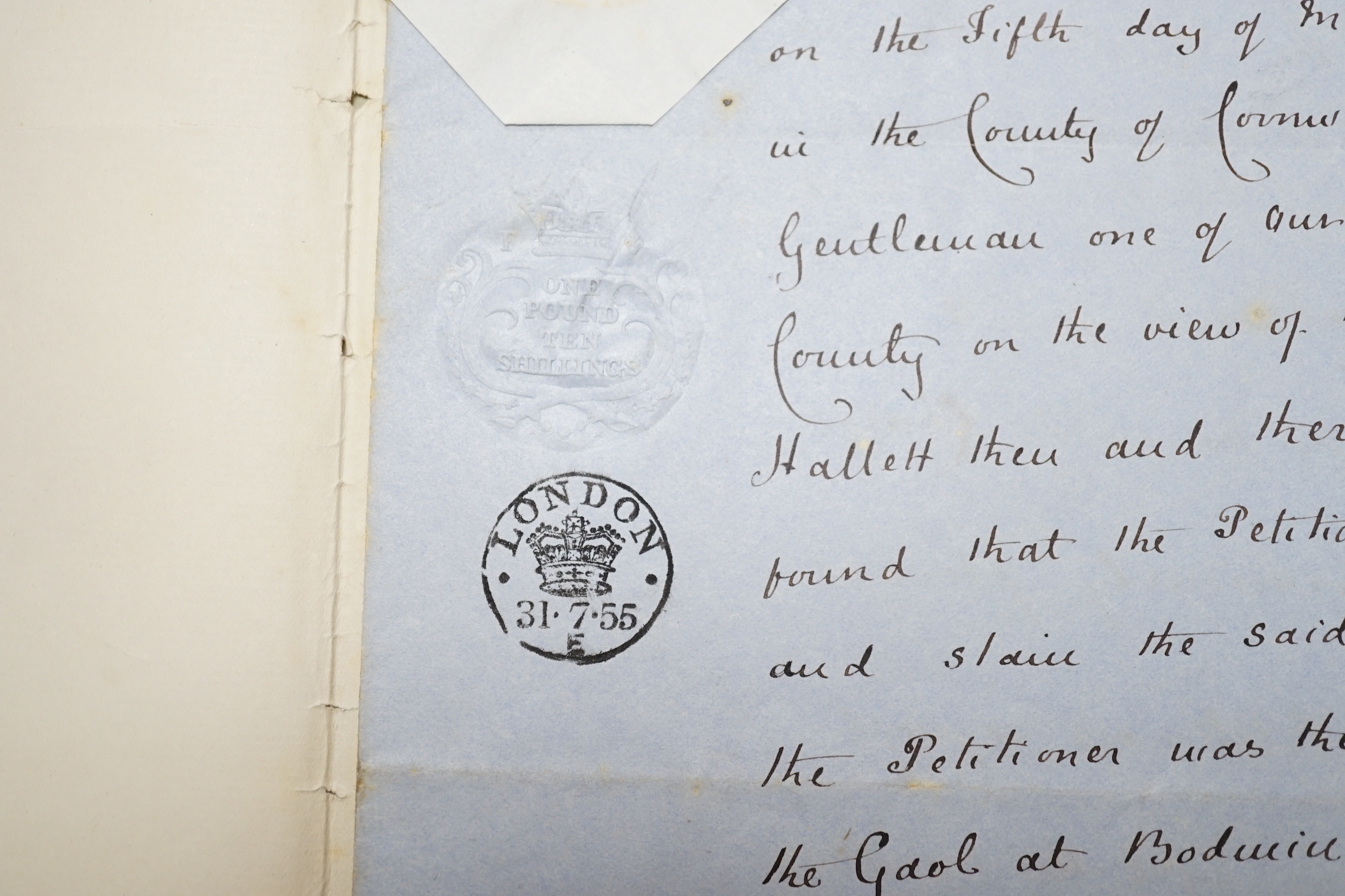 A handwritten licence to plead to Frederick William Slade, dated 31 July 1855, countersigned by - Image 4 of 5