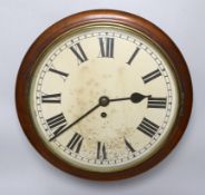 A J. Carr & Sons mahogany wall clock, single fusee movement, with pendulum and key, 37cm in