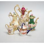 Five 19th/20th century rose water sprinklers by Royal Crown Derby, Davenport, etc. tallest 16cm