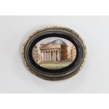 A Victorian gilt metal mounted micro mosaic oval brooch, depicting the Pantheon in Rome, 44mm.