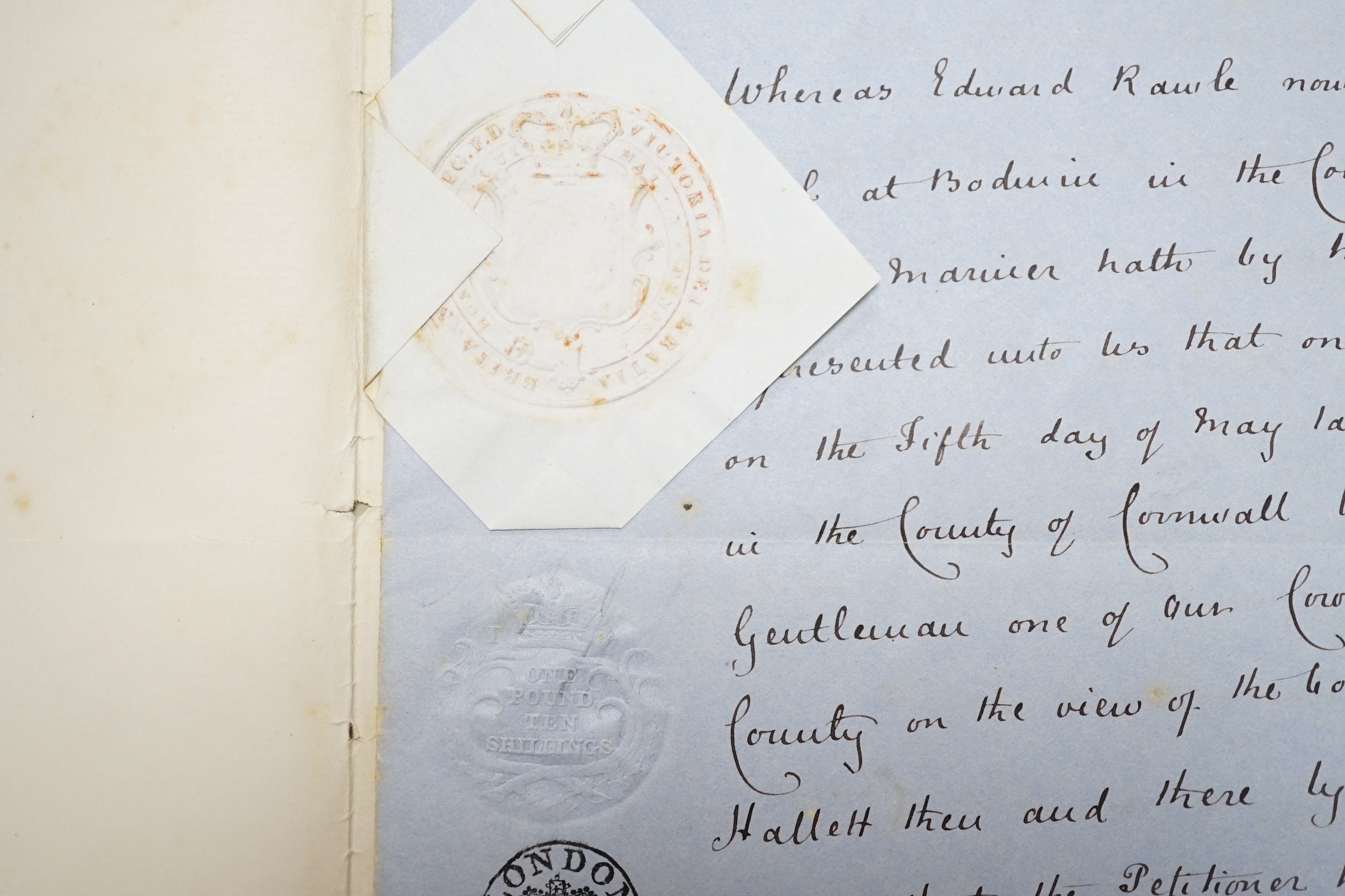 A handwritten licence to plead to Frederick William Slade, dated 31 July 1855, countersigned by - Image 3 of 5