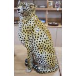 Two large Italian maiolica models of cheetahs, (one a.f)63cm high