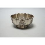 A late 19th/early 20th century Chinese white metal bowl, by Zee Wo, with applied flowers, diameter