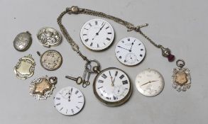 A late Victorian silver open faced pocket watch by J. Williams of Carmarthen, together with other