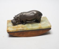 An Asprey hippo and an onyx blotter, stamp to the reverse, 15cm wide