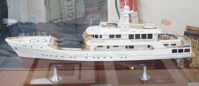 A model under glass of the Margaux Rose charter yacht (possibly owned by Sir Alan Sugard, together