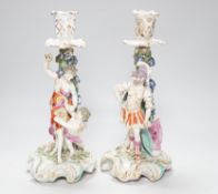 A pair of 18th century Derby figural candlesticks, 29cm