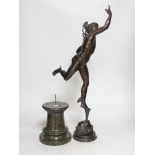 After Giambologna, a bronze figure of Hermes on marble base, early 20th century, 72cm