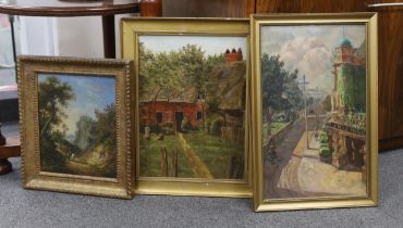 Three 19th/20th century oils on board, including one in the style of Thomas Gainsborough (1727-