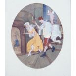 French School, gouache, Two figures before Cupid wearing tricolour badges, indistinctly signed,