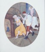 French School, gouache, Two figures before Cupid wearing tricolour badges, indistinctly signed,