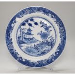 A French blue and white charger in the Qianlong style, 35cm in diameter