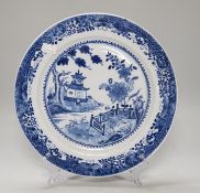 A French blue and white charger in the Qianlong style, 35cm in diameter