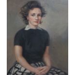 20th century School, oil on canvas, Portrait of a lady, 59 x 49cm