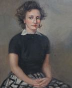 20th century School, oil on canvas, Portrait of a lady, 59 x 49cm