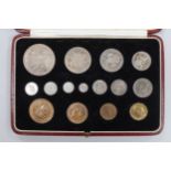 A cased George VI 1937 coronation specimen coin set, Including maundy 1d - 4d, and farthing