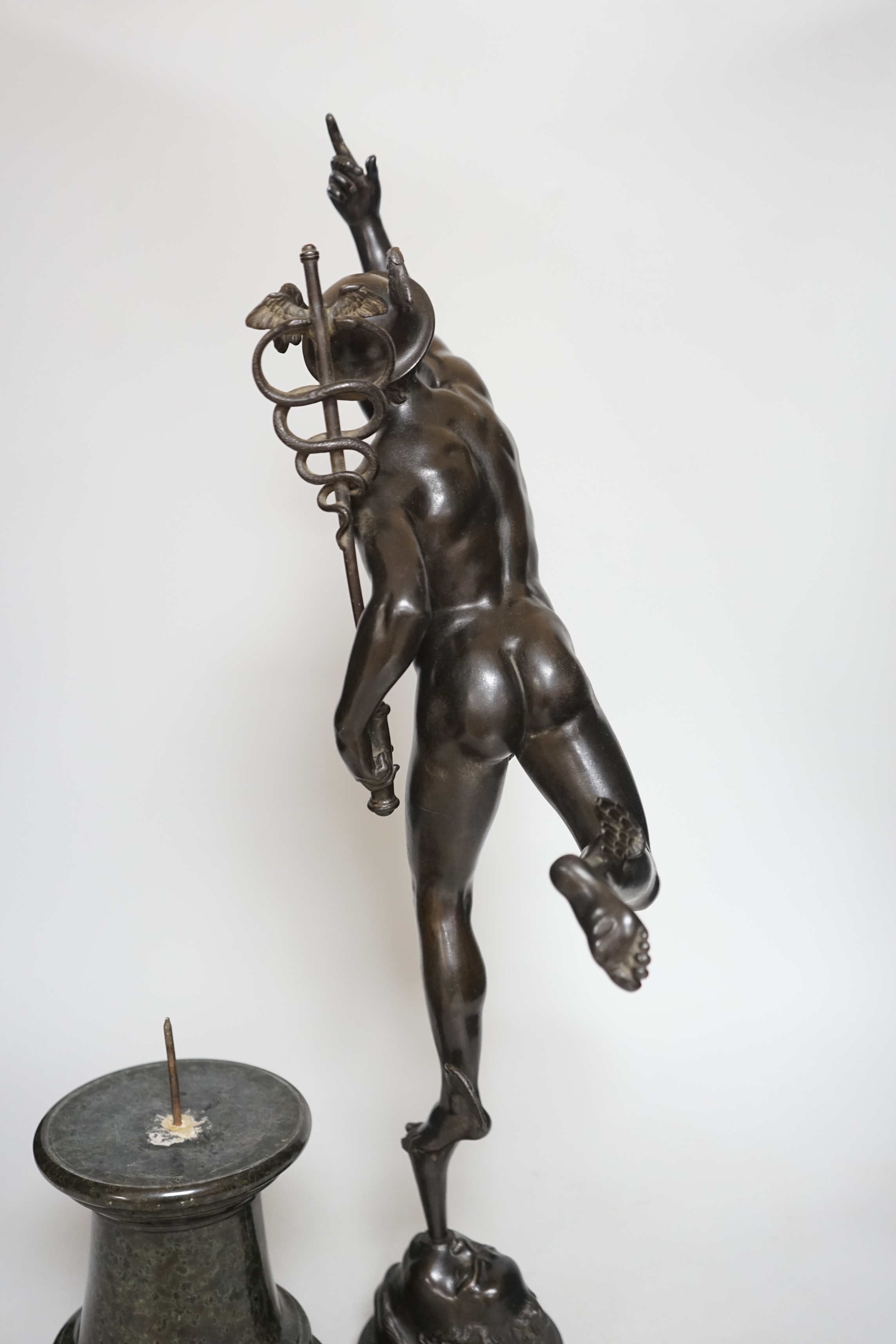 After Giambologna, a bronze figure of Hermes on marble base, early 20th century, 72cm - Image 3 of 3