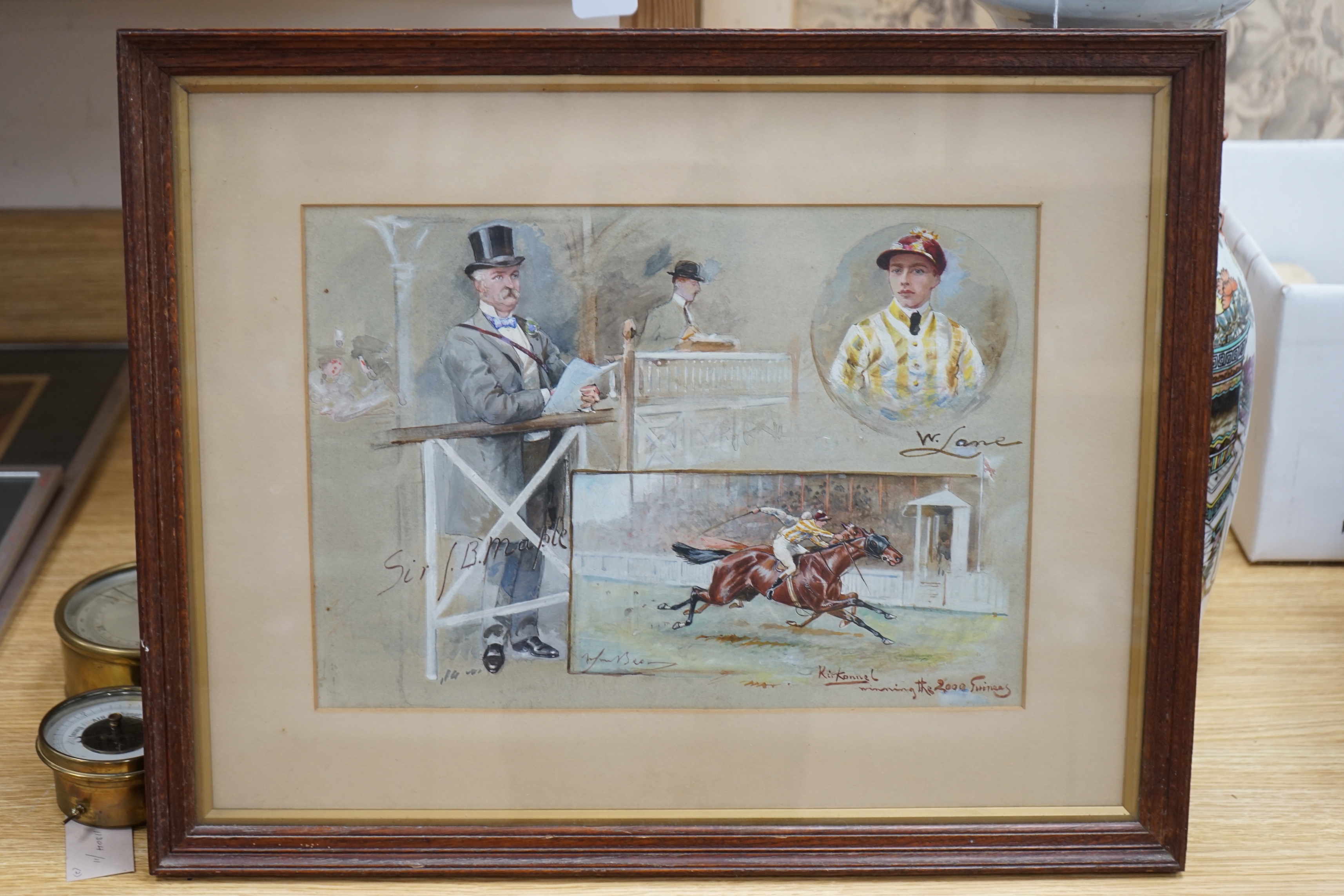 John Beer (British 1860/1930), watercolour, 'Kirkconnel winning the 2000 Guineas” with studies of - Image 2 of 4