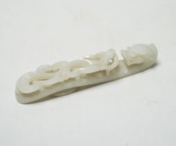 A Chinese pale celadon jade belthook, 19th century, 9.8cm