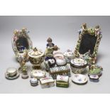 A group of mostly French ceramics including trinket boxes, mirrors etc.
