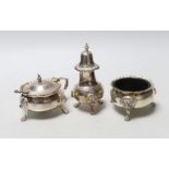 An Elizabeth II Garrard & Co silver three piece condiment set, London, 1975.