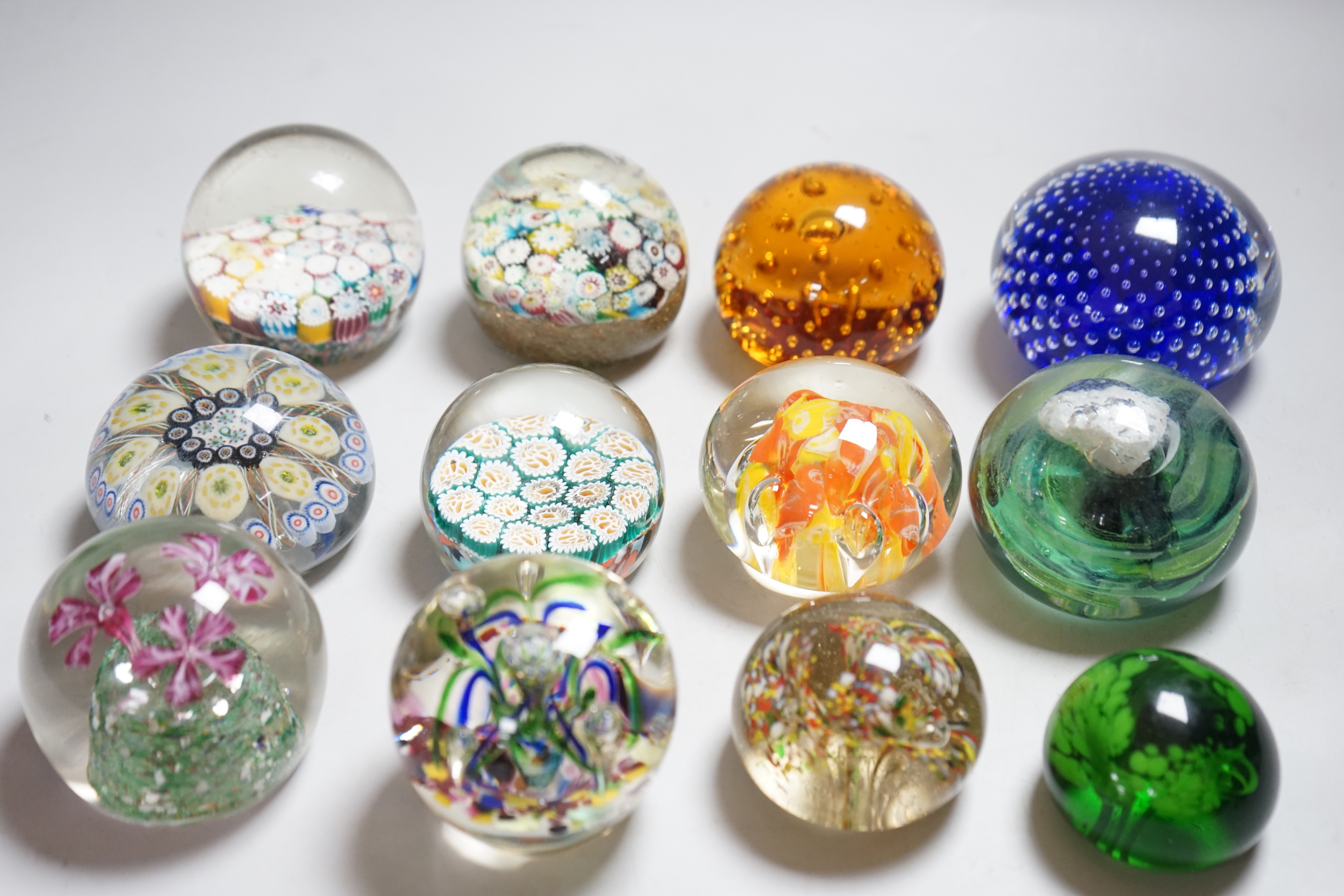 Twelve 20th century paperweights including Bohemian and Chinese examples, close packed millefleur - Image 4 of 6
