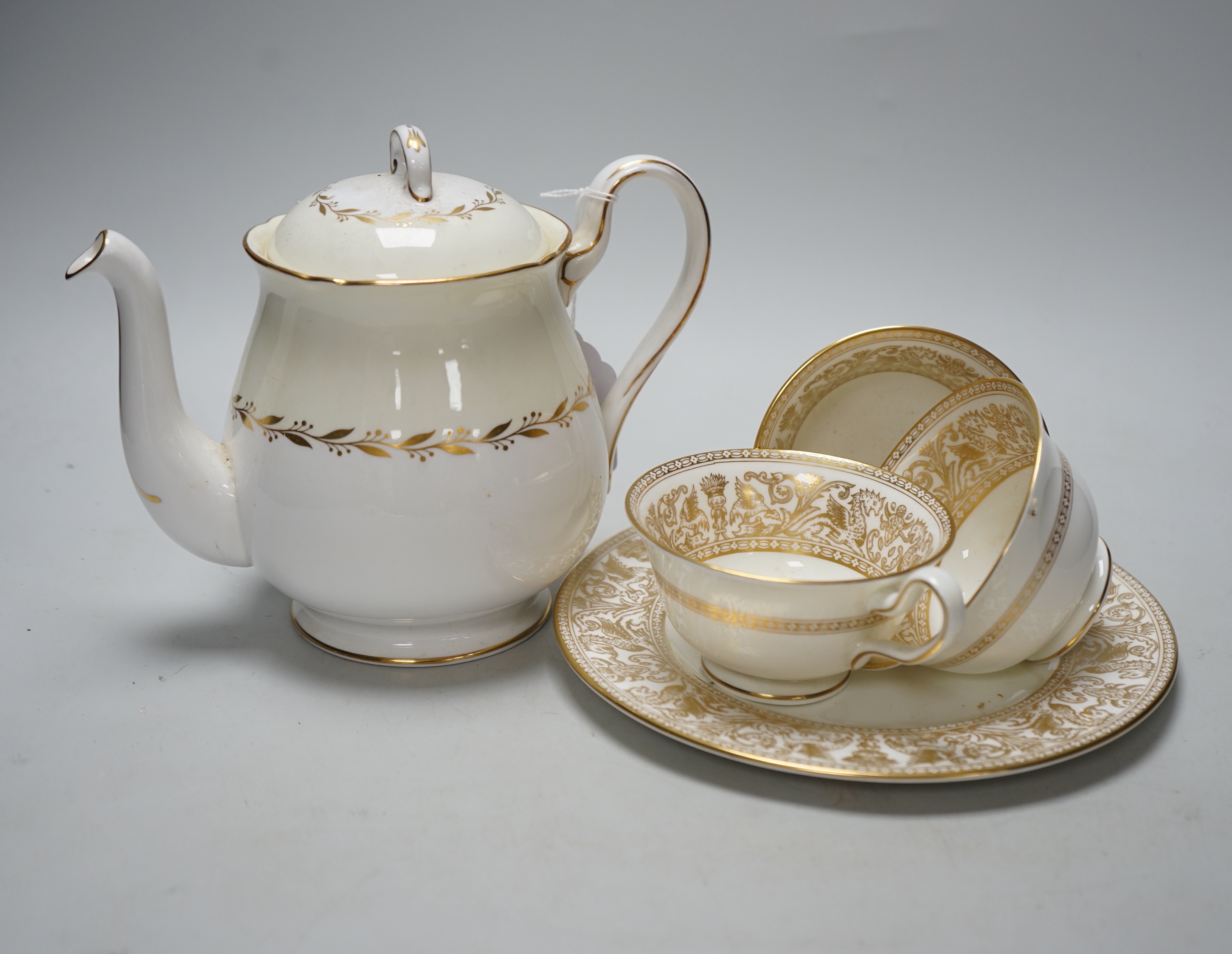 A Wedgwood Gold Florentine part teaset and Shelley Bridal Wreath