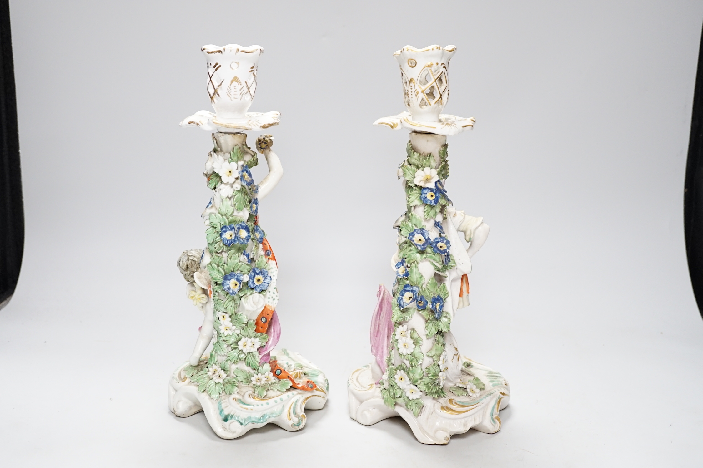 A pair of 18th century Derby figural candlesticks, 29cm - Image 3 of 6
