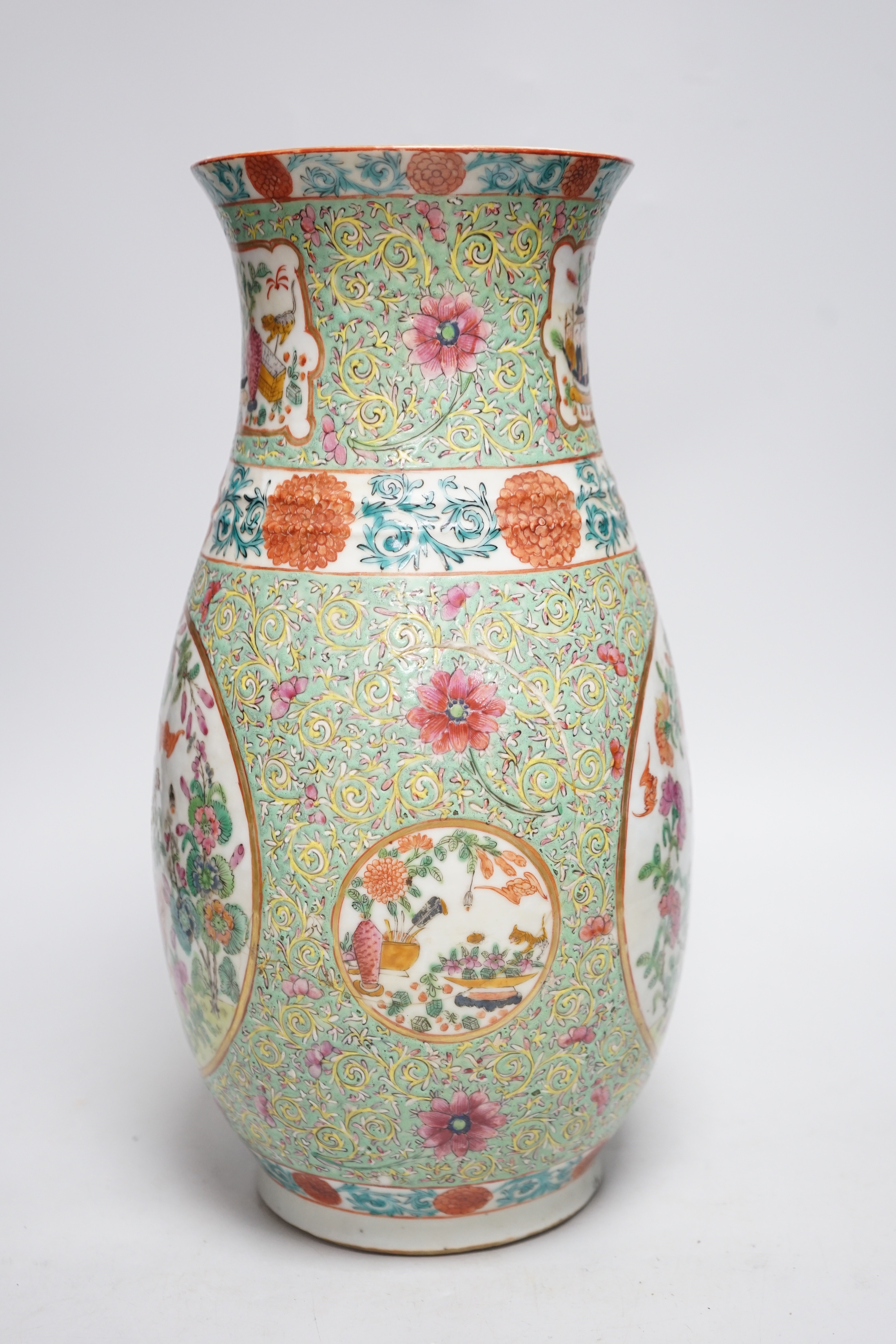 A 19th century Chinese enamelled porcelain vase on a green ground, 36.5cm - Image 3 of 7