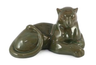 Octave Larrieu (French, 1881-1965). An Art Deco pottery model of a panther, signed, covered in a