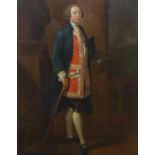 Circle of Arthur Devis (British, 1712-1787) Full length portrait of a gentleman, standing holding