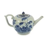 A Chinese blue and white bullet-shaped teapot and cover, Nanking Cargo, c.1750, painted with