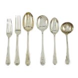 A part canteen of George V and later silver flatware by Walker & Hall, comprising six of the