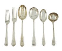 A part canteen of George V and later silver flatware by Walker & Hall, comprising six of the