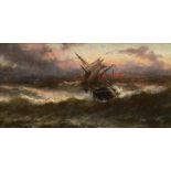 Thomas Rose Miles (British, 1844-1916) Ship in a rough sea at sunsetoil on canvas20.5 x 40.5cm***