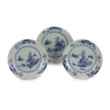 Three Chinese blue and white ‘Leaping Boy’ middle size dishes, Nanking Cargo, c.1750, 25.5cm