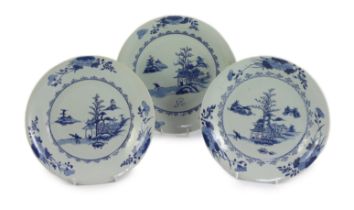 Three Chinese blue and white ‘Leaping Boy’ middle size dishes, Nanking Cargo, c.1750, 25.5cm