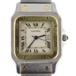 A gentleman's stainless steel and gold Santos De Cartier automatic wrist watch, with Roman dial,