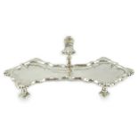 A George II silver snuffers stand, by John Cafe, of waisted form, with engraved crest and