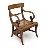 An early 19th century Dutch walnut and marquetry metamorphic library steps chair with tablet